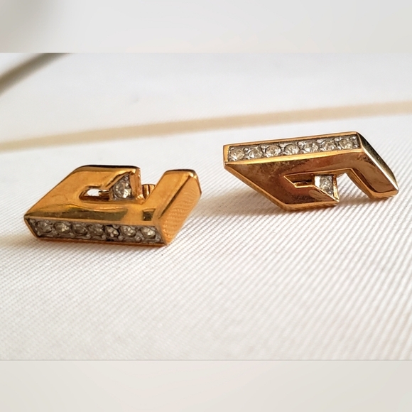 Givenchy Vintage Clip-on Earrings Gold with Crystals RARE - Picture 1 of 2